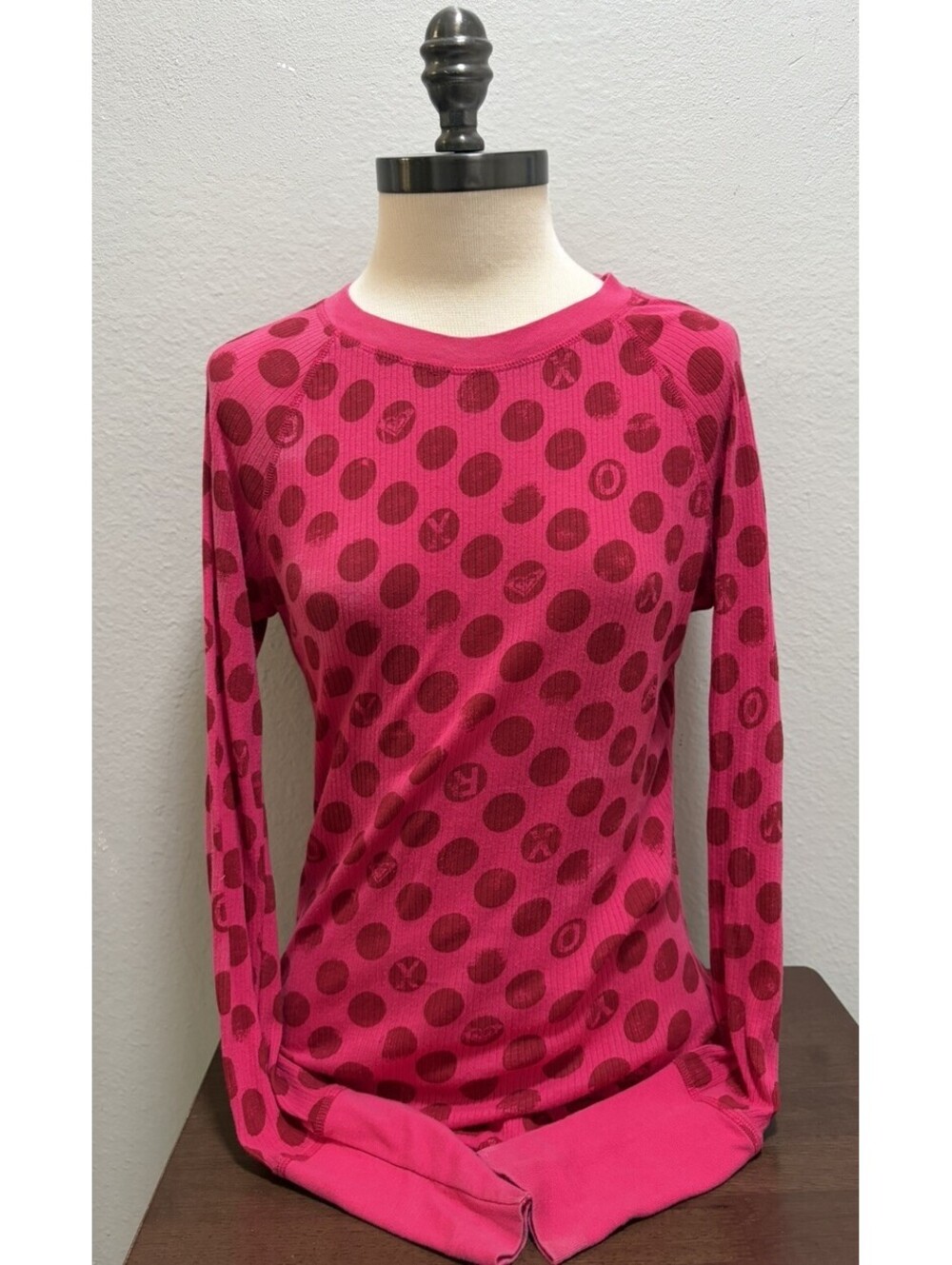 Vtg Y2K Roxy Pink Red Polka Dot Long Sleeve Shirt Sz L